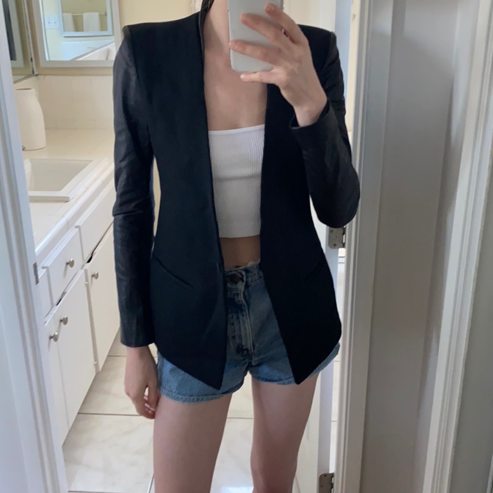 Helmut Lang Crux Leather-Sleeved Wool Blazer